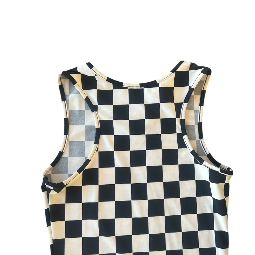 Black and White Checkered Sleeveless Midi Bodycon Dress - Picture 5 of 5